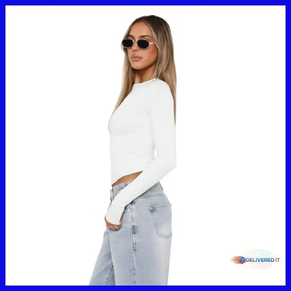 Women's Long Sleeve Slim Fit T-Shirts 3 Pack Crew Neck Basic Tops